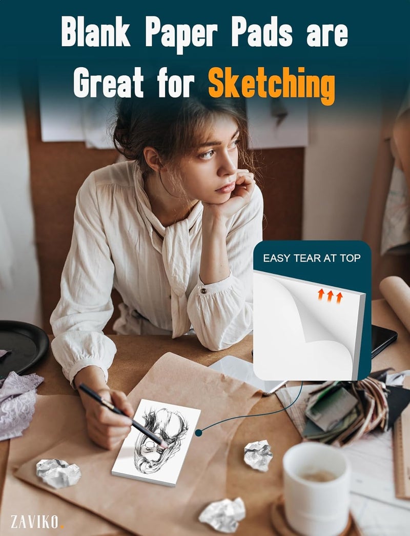 Zaviko Note Pads 4x6, 6 Pack Mini Blank Notepad 4x6, Small Notepads 4x6 Paper Pads, Scratch Pads 4x6 Small Pads of Paper, Memo Pads 4x6, White Server Note Pad Paper, Small Pocket Notebook 4x6, 50 Sheets/Pad - Image 3